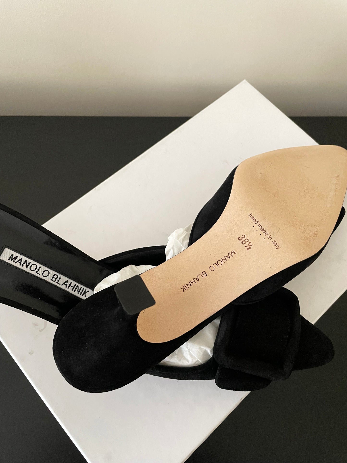 Manolo Blahnik Maysale 5mm Black Suede Kitten heel Mules