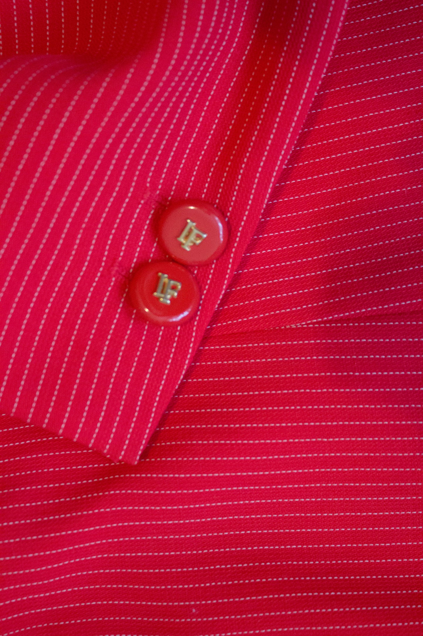 Louis Feraud Red Pinstripe Skirt Suit