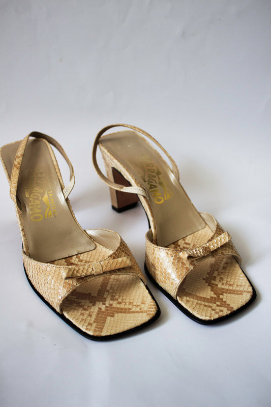 Salvatore Ferragmo Reptile Skin Heeled Sandals