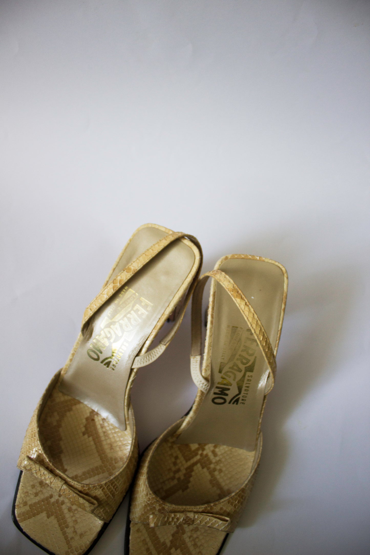 Salvatore Ferragmo Reptile Skin Heeled Sandals