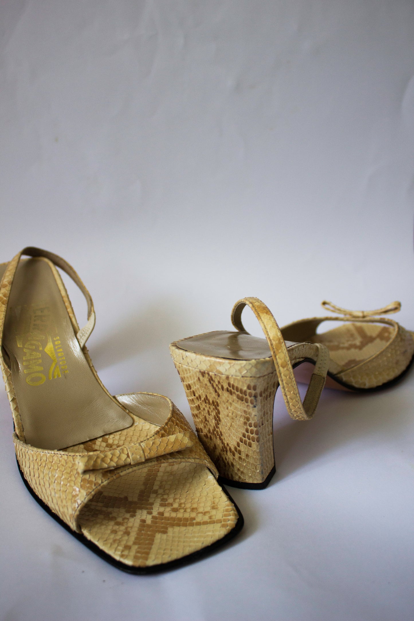 Salvatore Ferragmo Reptile Skin Heeled Sandals